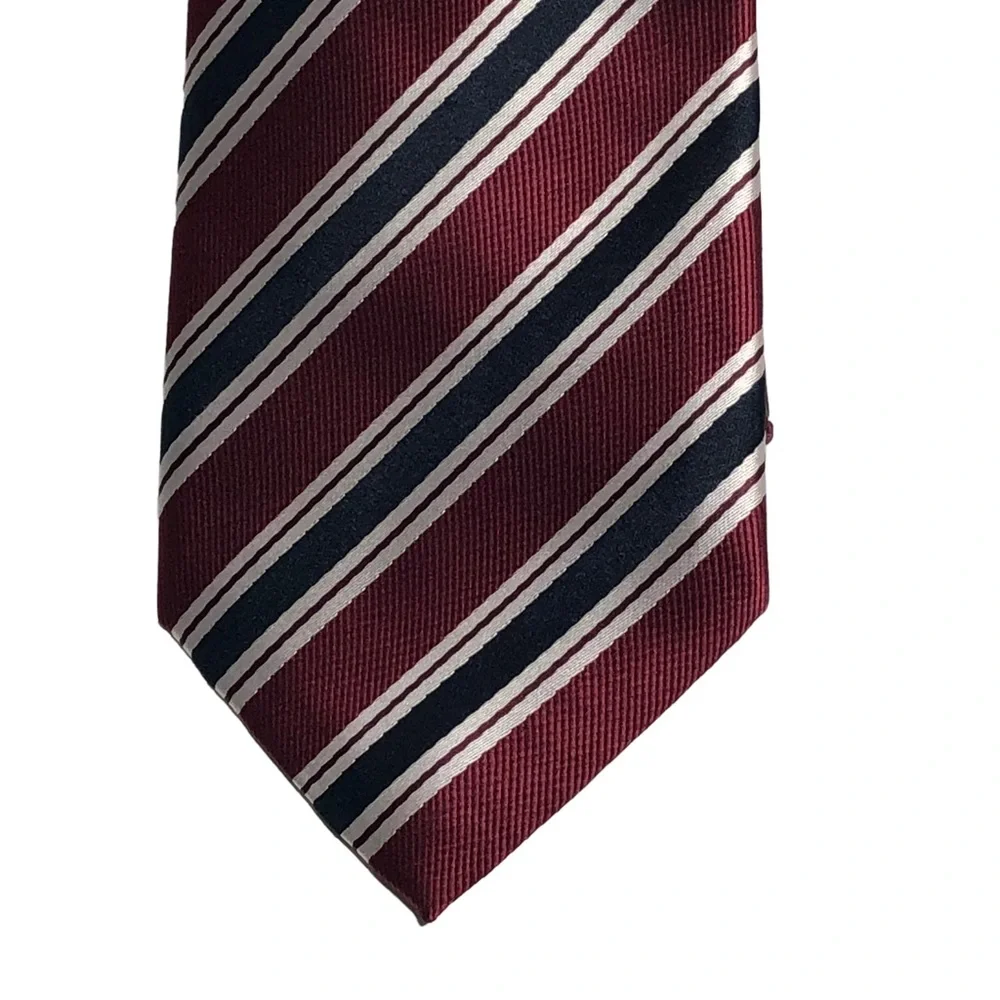 R. Junior Boy’s Maroon Navy and White Striped Microfiber Tie Size 8-10